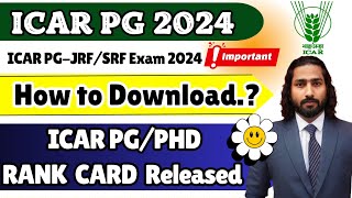 ICAR PG Rank Card Released  ICAR PGJRFSRF Rank Card 2024  How to Check Next Process  OFFICIAL [upl. by Ahsinrats712]