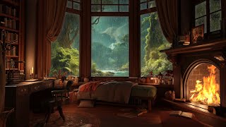 Rain amp Distant Thunderstorm Sounds Fall Asleep with Fireplace amp Raindrops on Window [upl. by Alegnasor911]