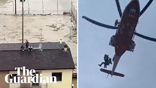 People rescued from rooftops as flooding hits northern Italy [upl. by Kloman]