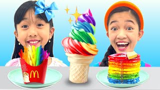 RAINBOW FOOD SWITCH UP CHALLENGE with KAYCEE amp RACHEL  KAYCEE WONDERLAND [upl. by Notfa]