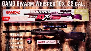 Gamo Swarm Whisper 10X 22 cal air rifle Indepth field review at 30 50 75 and 100 yards [upl. by Candi]