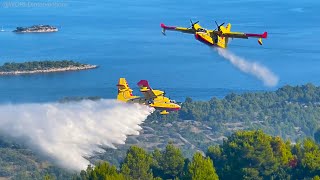 3x CROATIAN CANADAIR CL415  2x AIRTRACTOR AT802  Fighting Forest Fire on Murter island [upl. by Ferrell]