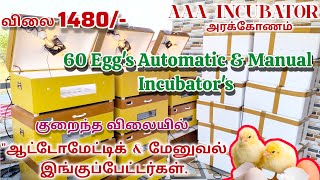 60 EGGS AUTOMATIC amp MANUAL INCUBATORS குறைந்த விலையில் இங்குப்பேட்டர்கள் [upl. by Nylinnej175]