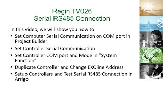 Regin TV026 Serial RS485 Connection [upl. by Ecirpak283]