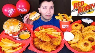 Red Robin • Cheeseburger Onion Rings Spicy Chicken Fish amp Chips • MUKBANG [upl. by Nehgaem]