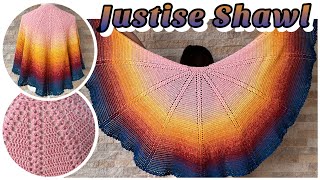 JUSTISE SHAWL  Crescent Shawl Crochet Tutorial [upl. by Steward]