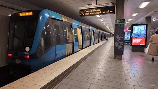 Sweden Stockholm subway night ride from St Eriksplan to Odenplan [upl. by Sladen]