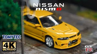 TOMYTEC Tomica Limited Vintage 164  NISSAN SKYLINE GTR R33 400R Yellow l Cinema Shot 4K Diecast [upl. by Altaf]