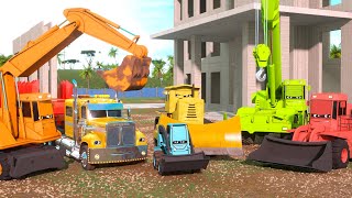 Excavator amp Wheel Loader Trailer Trucks for Kids  Underpass Road Construction [upl. by Orford]