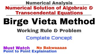 8 Birge Vieta Method  Working Rule amp Problem1  Complete Concept  Numerical Methods [upl. by Bick607]