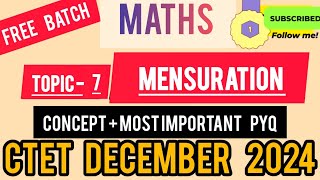 CTET MATHS  MENSURATION PART 1 ctet2024 [upl. by Alrich315]