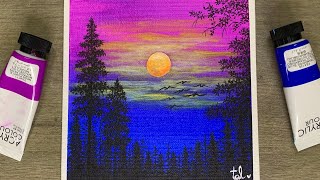 Full Moon Night Painting  Acrylic Painting for Beginners [upl. by Slifka]