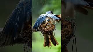 Heroic blue bird Rescue Chicks During Whiteout Snowstorm birds snow mother trending [upl. by Ahsinik]