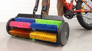 Turn My Bike into a Street Sweeper Crazy DIY Experiment with 12 Spinning Brooms [upl. by Ynaffital]