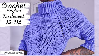 Crochet Raglan Turtleneck XS3XLPattern [upl. by Atnod]