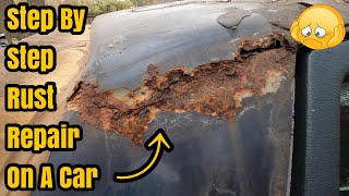 COMPLETE RUST REPAIR ON A CAR  Cutting Out Rusted Area  Welding Treating Metal  Bodywork amp Paint [upl. by Casavant639]