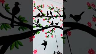 Wall painting 🖌️🎨 wallpainting art decoration tree birds home painting wallpaintingideas [upl. by Rossen661]