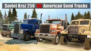 Spintires Mudrunner 3 American Trucks vs Kraz 256 Soviet Truck [upl. by Atinat665]