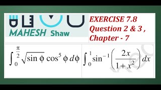 I∫ sin ϕ cos ⁵ ϕ d ϕm amp ∫ sin ⁻1  2x1  x²  d x integral EXERCISE 78 Question 2 amp 3 [upl. by Olatha]