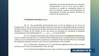 Calamidade Pública decreto que reconhece situação no RS está na pauta do Senado desta terça [upl. by Yecniuq599]