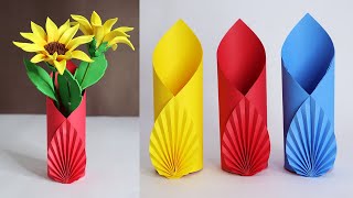 How to Make A Flower Vase At Home  Easy Paper Flower Vase  Simple Paper Craft [upl. by Wenz]