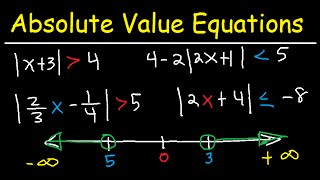 Solving Absolute Value Equations and Inequalities  Number Line amp Interval Notation  Algebra [upl. by Eleanore]