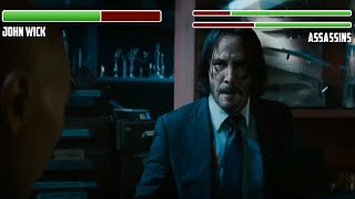 John Wick vs Assassins WITH HEALTHBARS  Knife Shop Fight  HD  John Wick 3 Parabellum [upl. by Andri890]