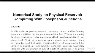 Numerical Study on Physical Reservoir Computing With Josephson Junctions [upl. by Joli]