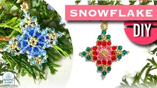 Crystal Beaded Snowflake Ornament Tutorial [upl. by Etnuhs]