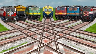 Seven Local Trains Crossing At Branched Railroad TracksTrain simulator classic 2022 Indian train [upl. by Wilone]