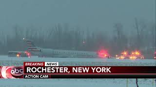 American Eagle plane slides off taxiway at Rochester NY airport [upl. by Trinl]