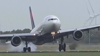 STORM INSANE Crosswind landing A330300 Delta Air Lines at Amsterdam Schiphol Airport [upl. by Anidene]