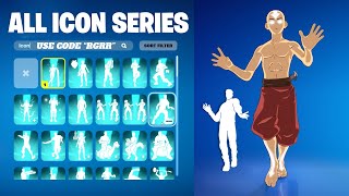 ALL FORTNITE ICON SERIES amp NEW TIKTOK EMOTES AVATAR STATE AANG [upl. by Urbannal]