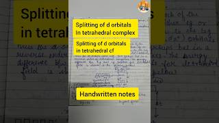 splitting of d orbitals in tetrahedral complex CFTCRYSTAL chemistry shorts [upl. by Mccomb]