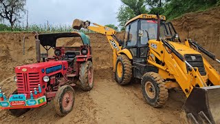 Jcb 3Dx Backhoe Machine Gadi Loading Red Mud In Mahindera 275 and Massey 241 Tractors Jcb Tractors [upl. by Collum]