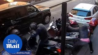 CCTV shows moped gang preparing to rob Boodles in London [upl. by Hescock]