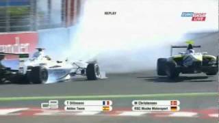 2011 GP3 Series Valencia Race 2  Dillmann amp Christensen crash [upl. by Elon]