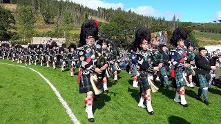 Lonach Gathering 2017  Massed Pipe Bands amp Highlanders afternoon games field parade in 4K [upl. by Older]