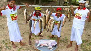 Bengali Special Pathar Mangsho Recipe with Ruhi fish curry cooking for tribal village people [upl. by Yendroc]