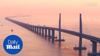 The 34milelong ZhuhaiMacau bridge opens in Hong Kong [upl. by Gualtiero]