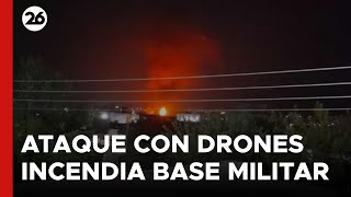 Ataque con drones ucraniano incendió una base militar en Volgogrado [upl. by Anirres]