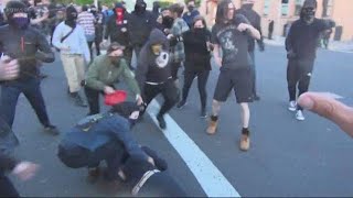 May Day fight between Patriot Prayer and Antifa breaks out in Northeast Portland [upl. by Long]