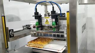 Lasagne portioning amp Ultrasonic Food Cutting Machine YM1000 [upl. by Ellehcrad]