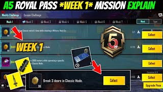 A5 Royal Pass Week 1 Mission Explain🔥 Bgmi A5 Rp Mission Explain  Bgmi Week 1 Mission Explain [upl. by Catharina]