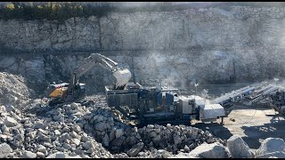 Jonsson 130 Nordberg c130 jaw crusher Cat 982xe amp volvo ec550el Quarry action [upl. by Nodyarg]