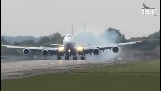 CROSSWIND LANDINGS at London Heathrow Airport [upl. by Erret952]