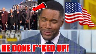 NFL fans demand Michael Strahan be FIRED for DISRESPECTING veterans during National Anthem on Fox [upl. by Oremo]