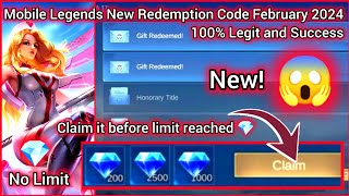 Mobile Legends New Redemption Code February 11 2024 ML Redeem code No Limit 100 legit Terbaru [upl. by Lupe]