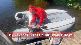 First Day With New Takacat Inflatable Electric Boat [upl. by Ahseniuq]