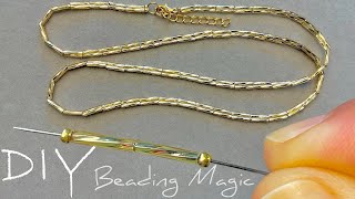 Easy Beaded Necklace Tutorial for Beginners Beaded Rope  Bugle Beads Tutorial [upl. by Ymirej596]